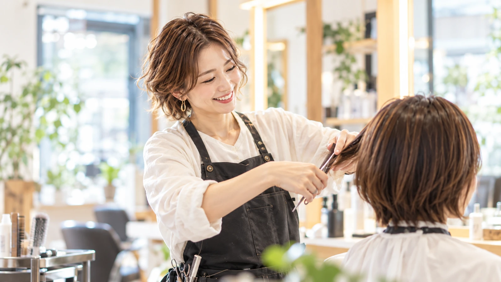 美容師がお客様のヘアカットを行うイメージ写真