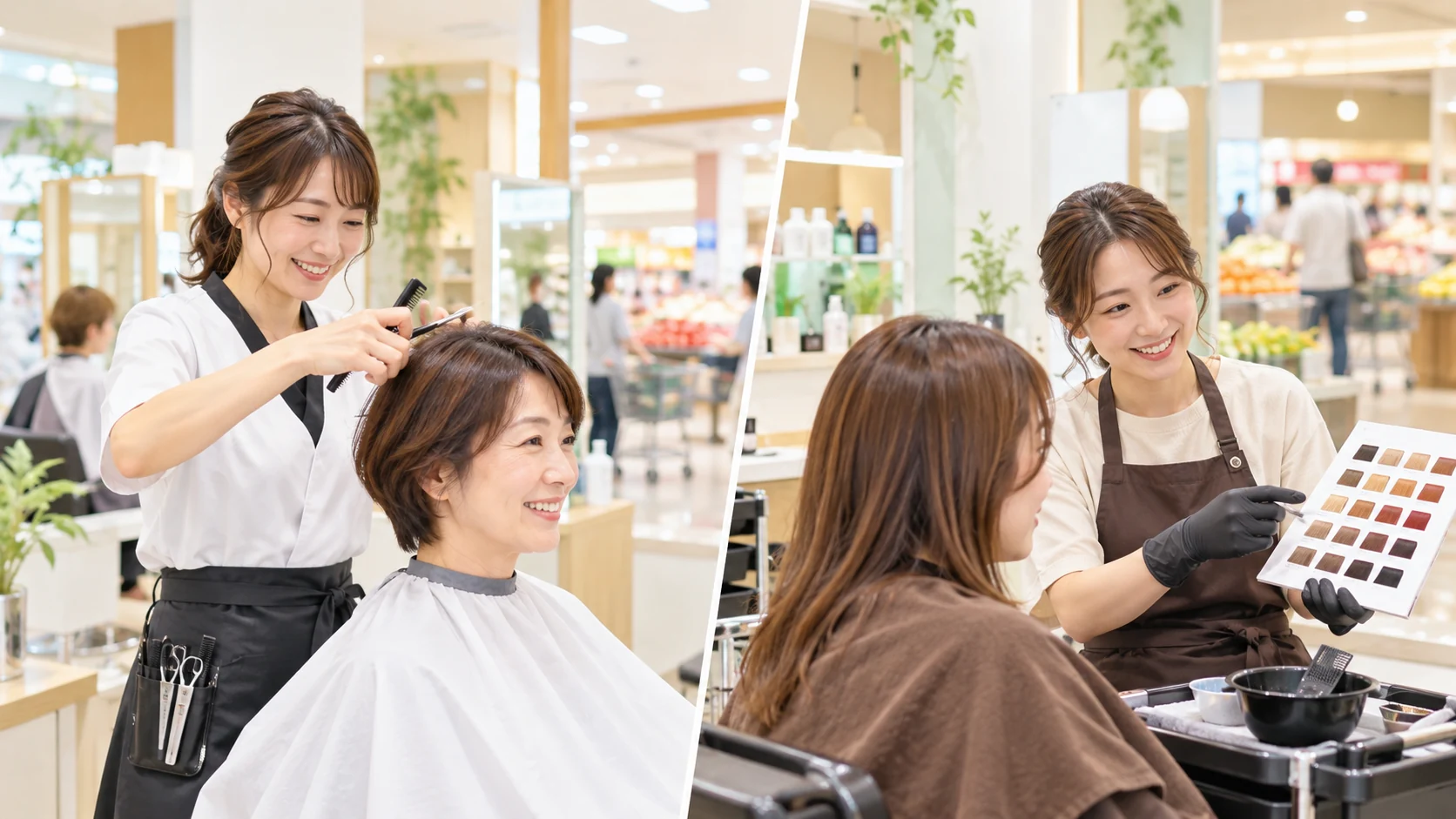カットとカラー、2つの仕事内容を表現したイメージ写真