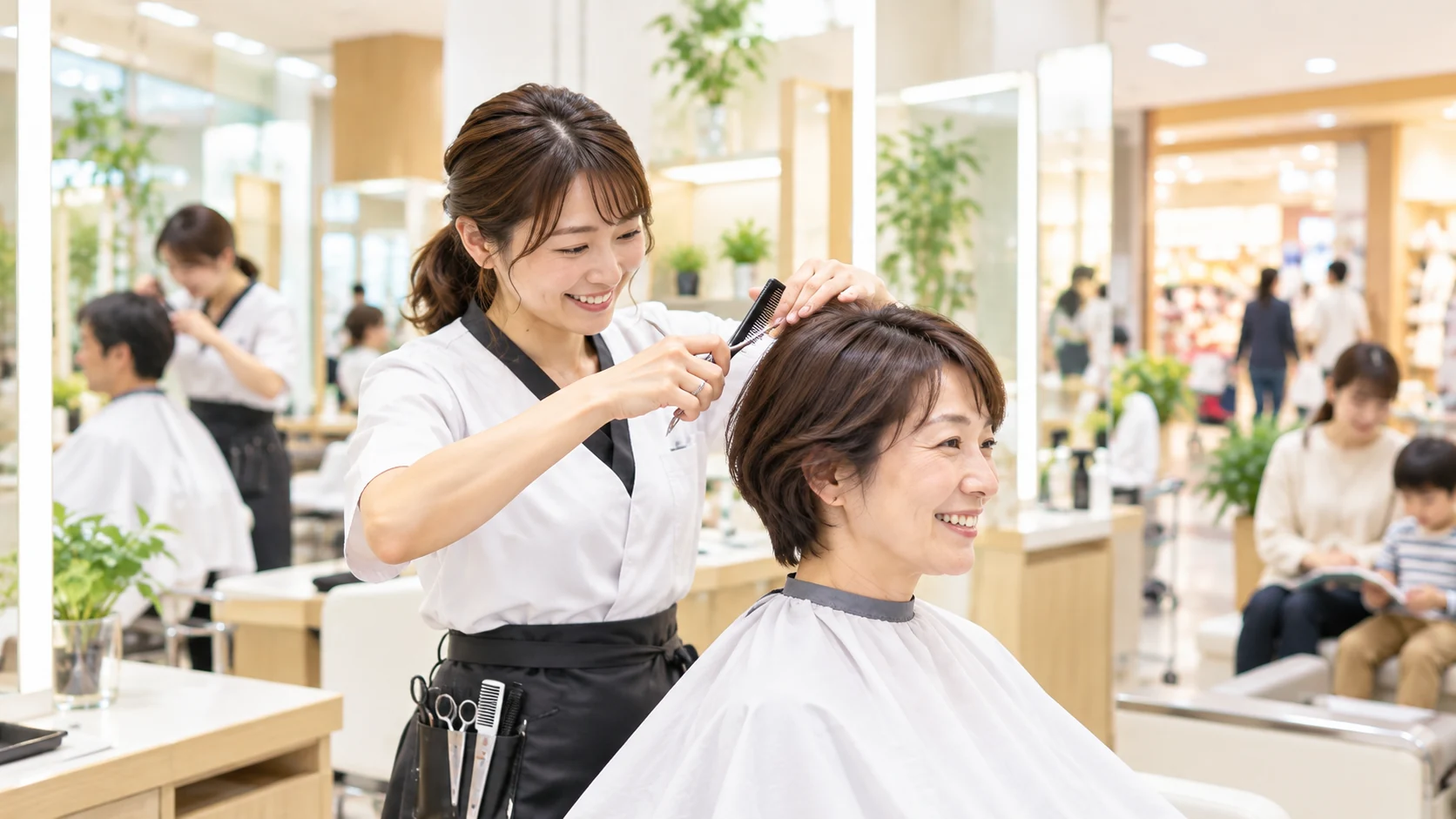 お客様のヘアカットを行う美容師のイメージ写真