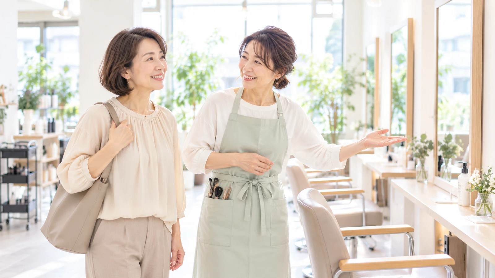 美容師が応募前にサロンの仕事場を見学するイメージ
