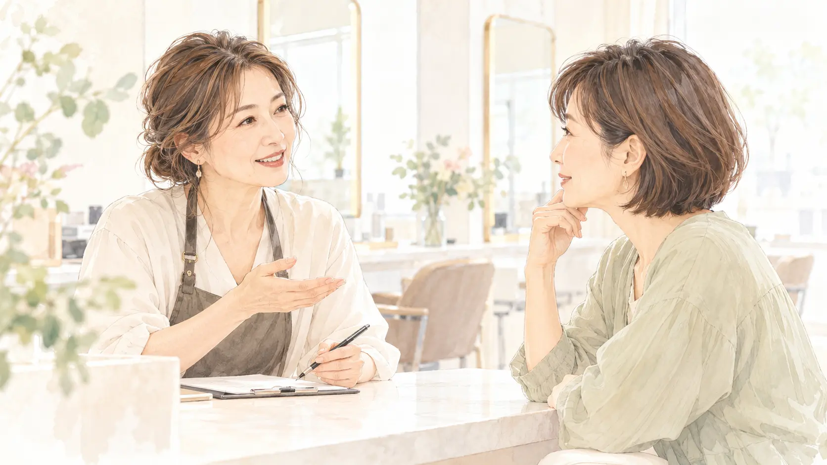 働き方について相談する美容師とスタッフ