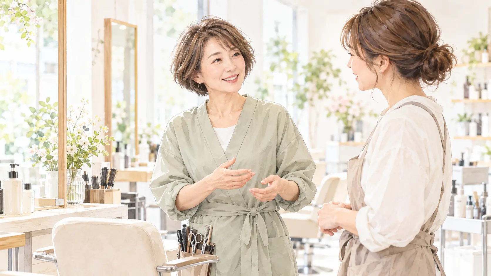 40代・50代の美容師が勤務条件を相談する様子