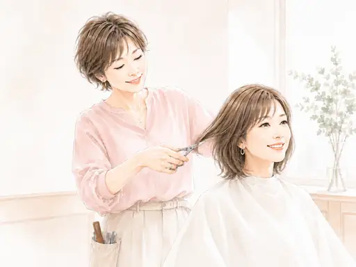お客様の髪を丁寧にカットする女性美容師