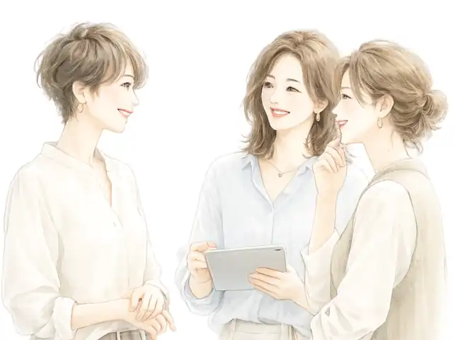 笑顔で会話する3人の女性スタッフ