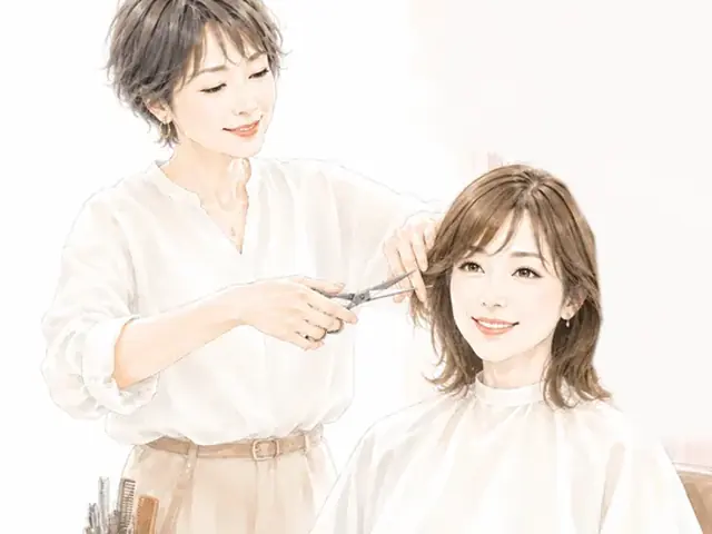 明るいサロンでお客様の髪をカットする女性美容師