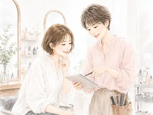 給与や勤務条件を一つずつ確認する美容師と採用担当者